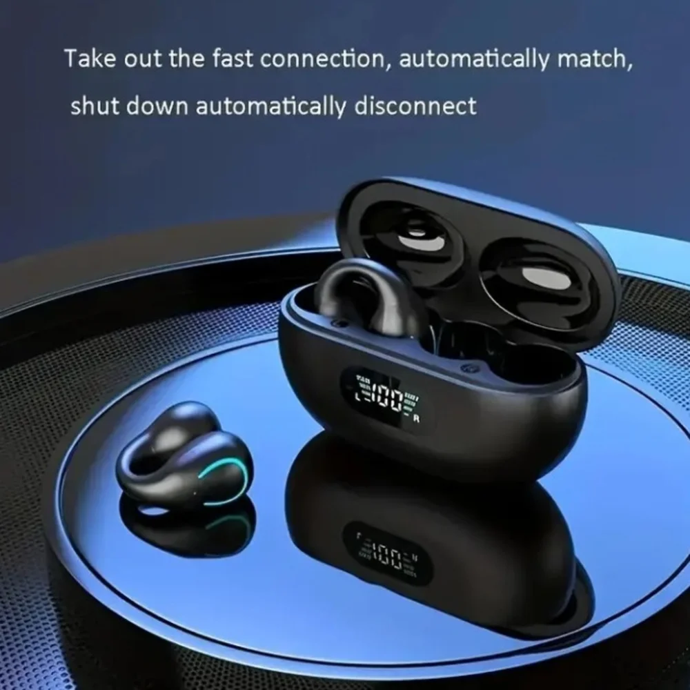 Black Wireless Earbuds with LED Display